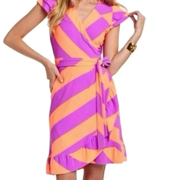 LILLY PULITZER Adriel Always A Party Dress Short Sleeve Wrap Around Mini Size XS - Picture 5 of 12